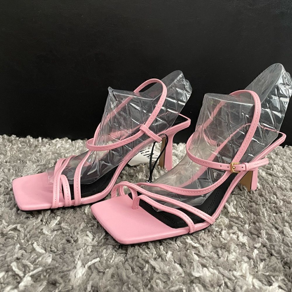 NWT Zara Strappy Heeled Leather Sandals - Picture 5 of 12